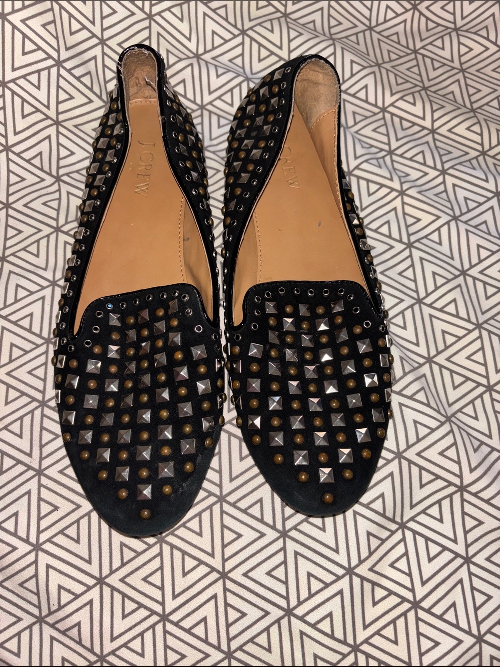 J. Crew Black Studded Suede Loafers with Mixed Metal Accents